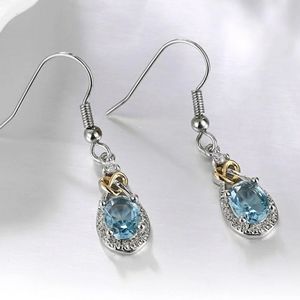 Blue Glass Stone Dangle Water Drop Silver Earrings